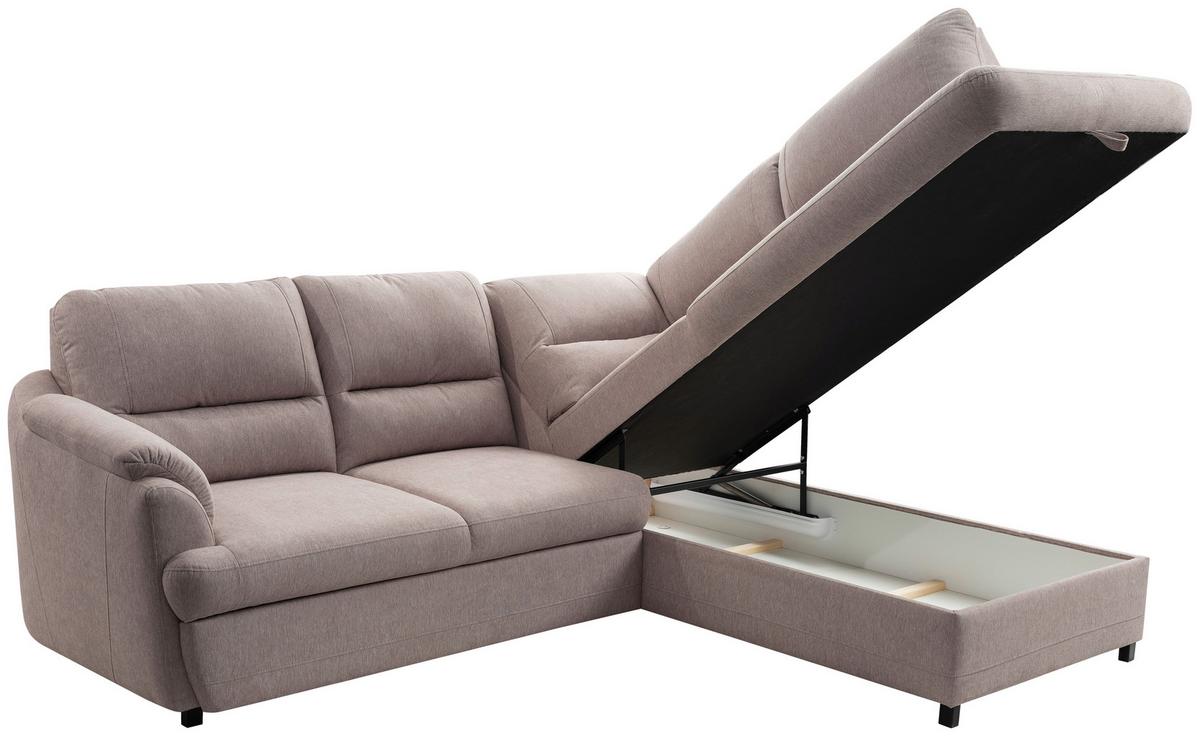Rohová sedačka GUSTO, pravá, šedobéžová - černá/šedobéžová, Basics, dřevo/textil (240/200cm)