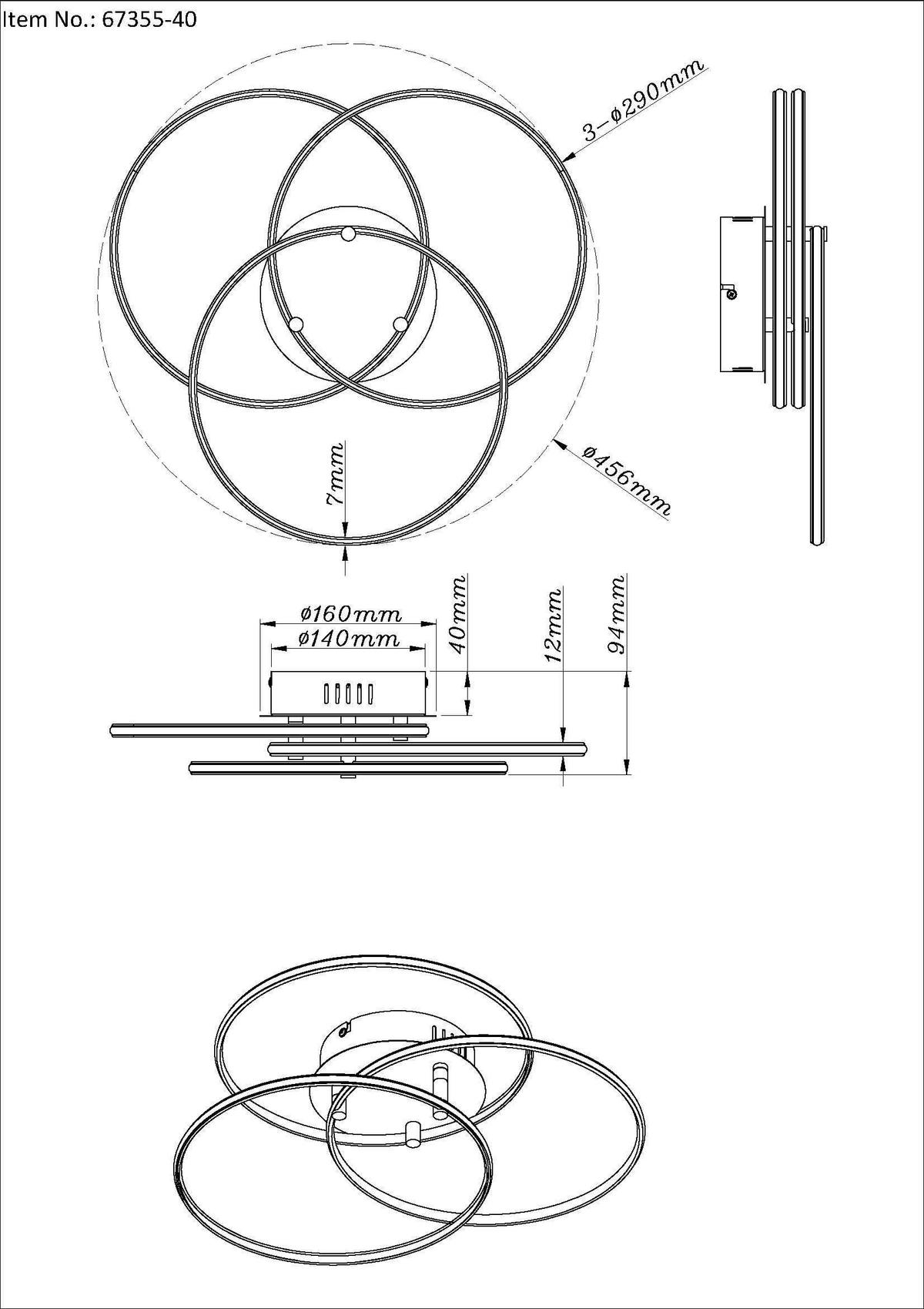 LED-Deckenleuchte Kombos Schwarz Weiß D: 45,6 cm - Schwarz/Weiß, Design, Kunststoff/Metall (45,6/9,4cm) - Globo
