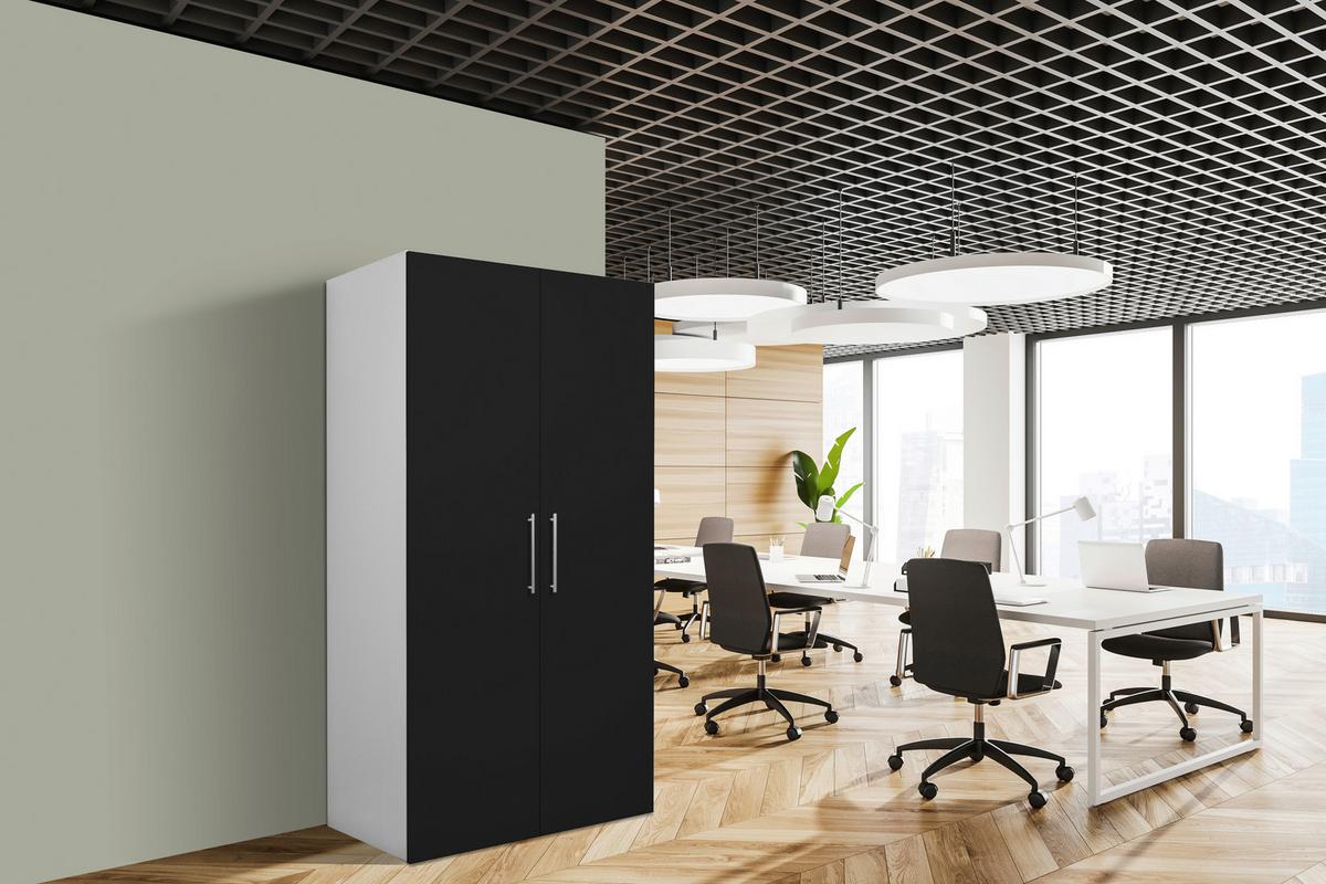 Schrankküche Mit Mikrowelle + Kühlschrank 104cm Weiß/schwarz - Silberfarben/Schwarz, MODERN, Holzwerkstoff/Metall (104/193/67cm) - Respekta