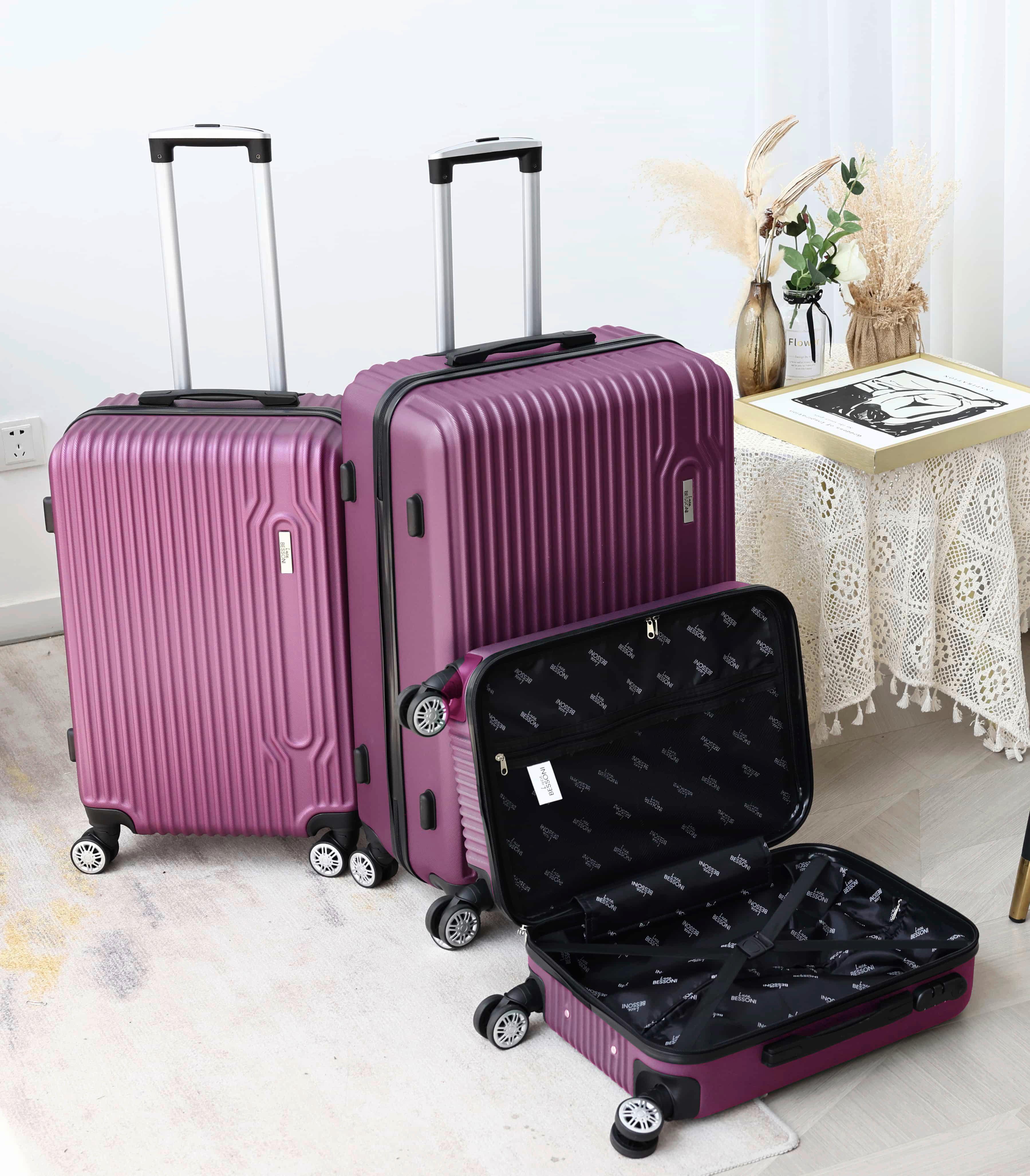 Reisekoffer Set 3-Tlg Palermo 4 Rollen Hartschale - Lila, Design, Kunststoff/Textil - Luca Bessoni