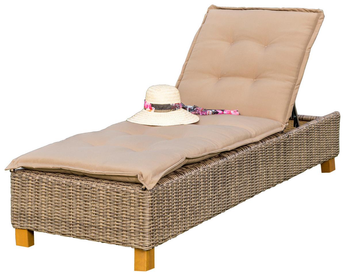 Sonnenliege Toskana Holz/ Kunststoff/Textil mit Auflage - Akaziefarben/Cappuccino, KONVENTIONELL, Holz/Kunststoff (80/34/86/200cm) - Gardenson