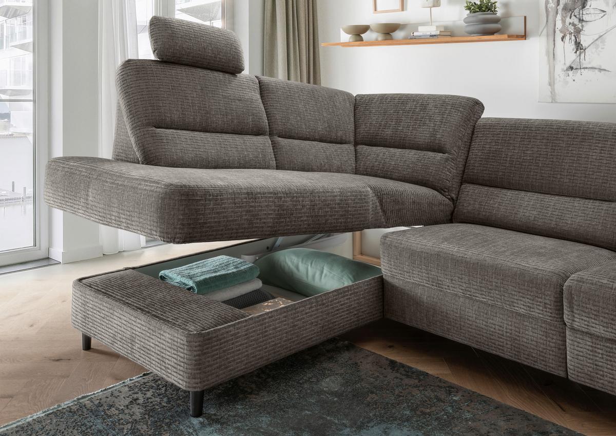 Ecksofa Cavoli Graubraun Relaxfunktion S: 190x266 Cm - Graubraun/Schwarz, MODERN, Textil (190/266cm) - Livetastic