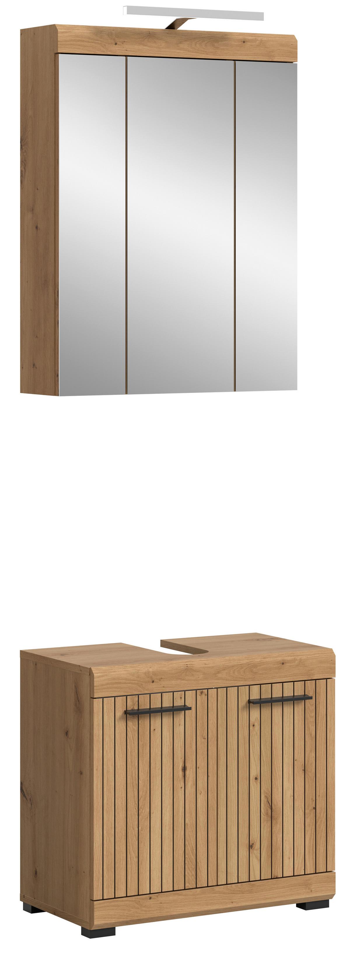 Badezimmer Scout Eiche Artisan Dekor B: 60cm - Schwarz/Eiche Artisan, Trend, Glas/Holzwerkstoff (60cm) - MID.YOU