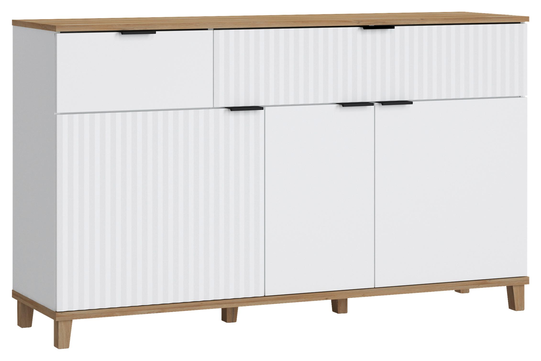 Sideboard Plissee Alpin Weiß Grandson Eiche B: 145 Cm - Eichefarben/Weiß, MODERN, Holzwerkstoff (145/86/40cm)