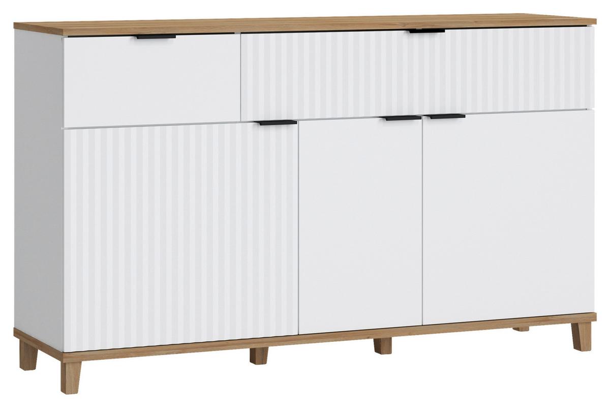 Sideboard Plissee Alpin Weiß Grandson Eiche B: 145 Cm - Eichefarben/Weiß, MODERN, Holzwerkstoff (145/86/40cm)