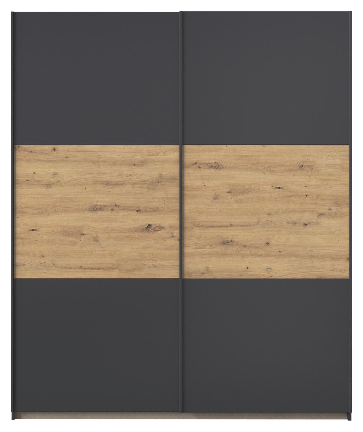 Schwebetürenschrank Neo Grau Eiche Artisan Dekor - Eiche Artisan/Grau, MODERN, Holzwerkstoff (175/210/59cm) - Rauch Möbel