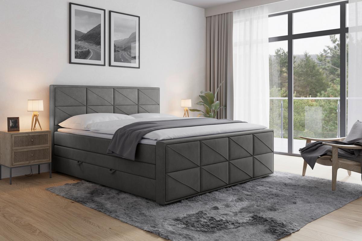 Boxspringbett mit Bettkasten Helsinki 180x200 cm Anthrazit - Anthrazit/Schwarz, MODERN, Karton/Holzwerkstoff (180/200cm) - MID.YOU