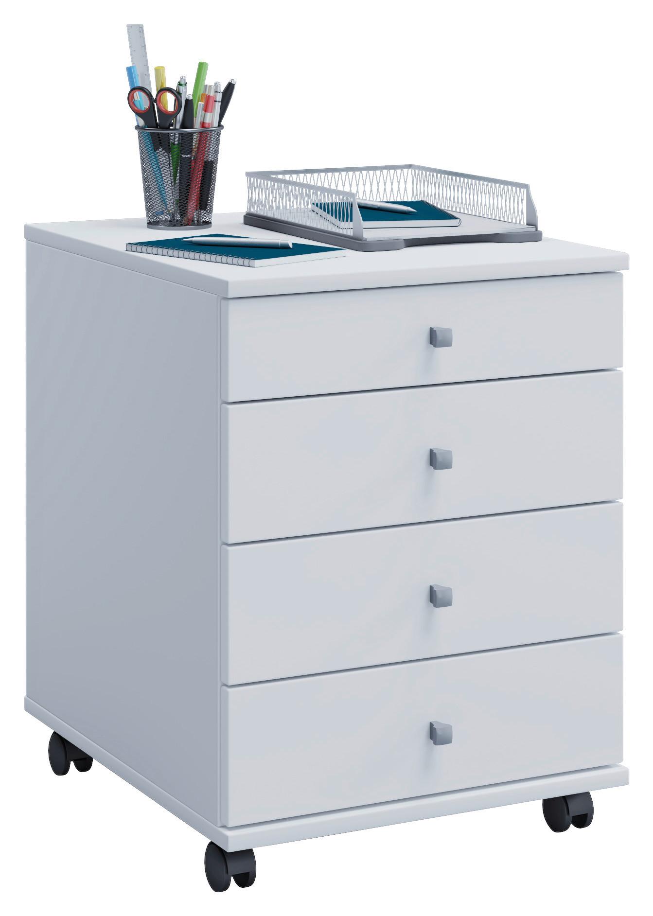 Rollcontainer Weiß Lona Mini Bht 42x57x50 Cm - Weiß, Basics, Holzwerkstoff/Kunststoff (42/57/50cm) - MID.YOU