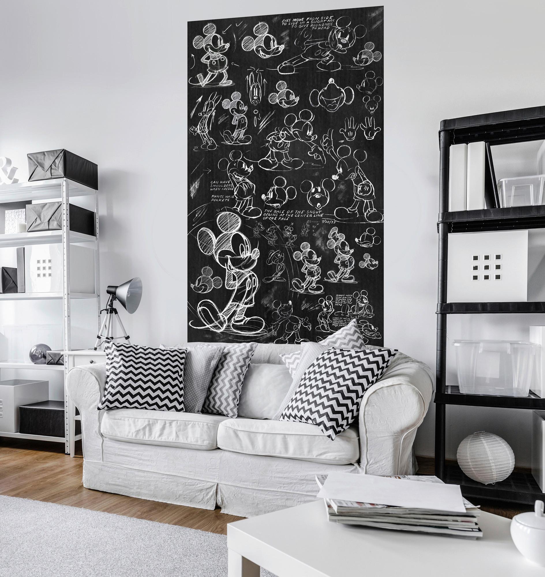 Vliestapete Mickey Chalkboard - Schwarz/Weiß, Basics (120/200cm) - Komar