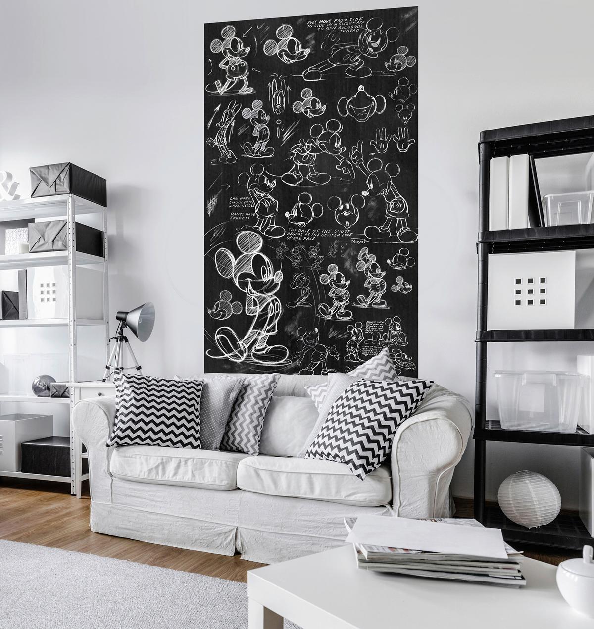 Vliestapete Mickey Chalkboard - Schwarz/Weiß, Basics (120/200cm) - Komar