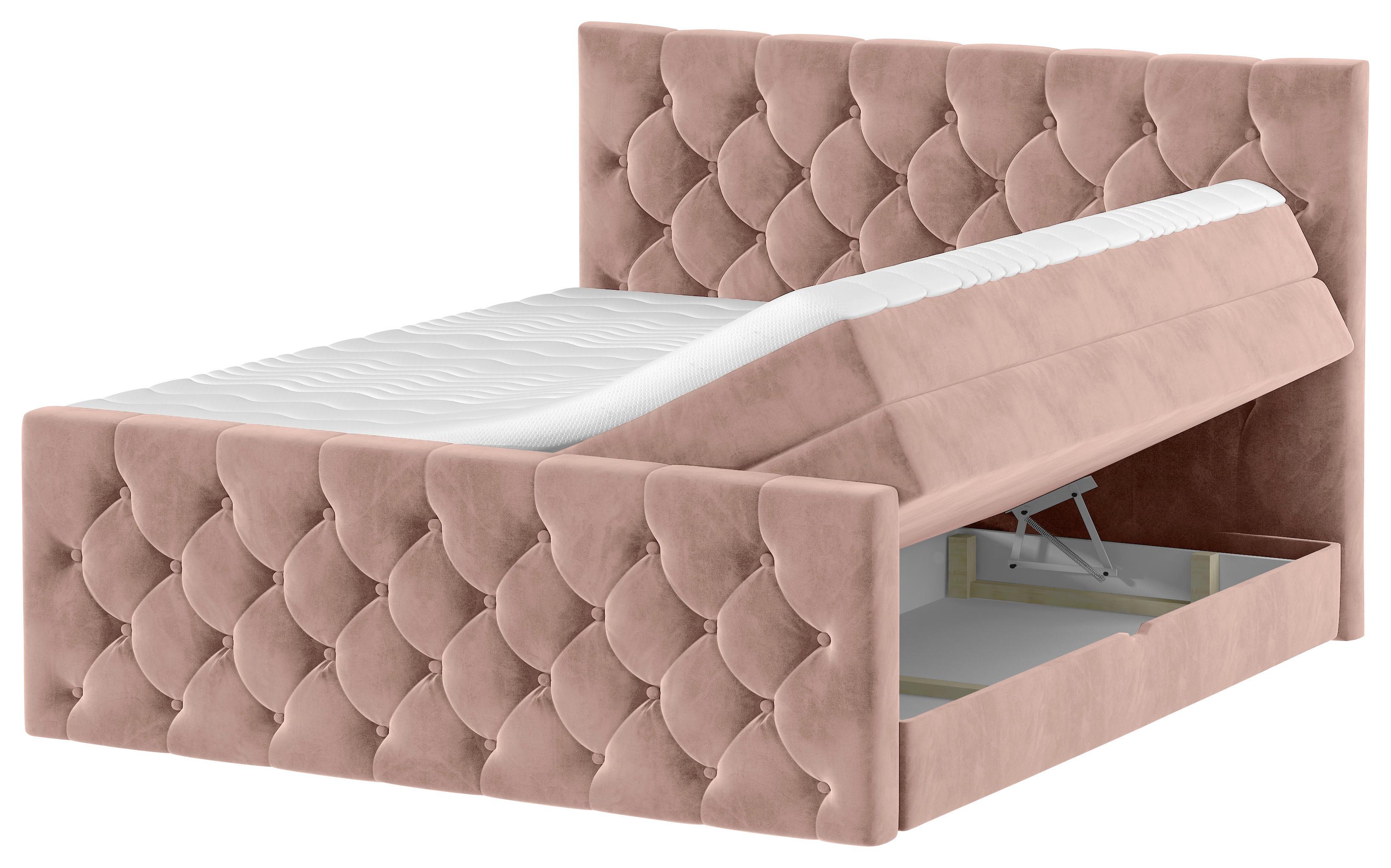 Boxspringbett Swing 14 Altrosa 140x200 Cm H2 - Beige/Schwarz, ROMANTIK / LANDHAUS, Textil (140/200cm) - James Wood