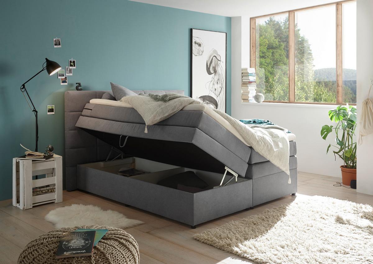 Boxspringbett Mit Topper & Bettkasten 180x200 Tacoma 3 - Hellgrau, KONVENTIONELL, Kunststoff (180/200cm) - MID.YOU