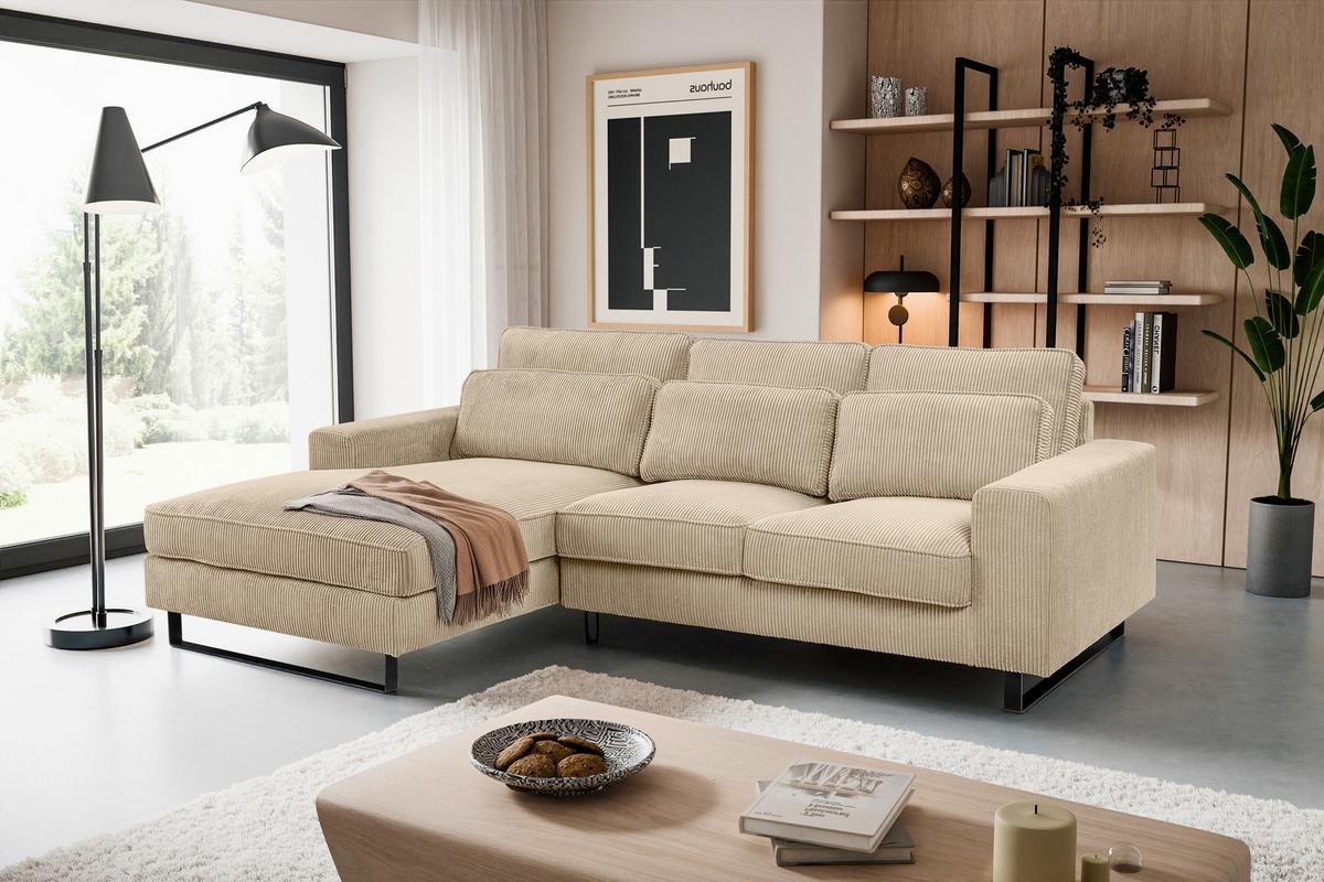Ecksofa Bolivia Beige S: 276x183 cm - Beige/Schwarz, Basics, Holzwerkstoff/Textil (276/183cm) - MID.YOU