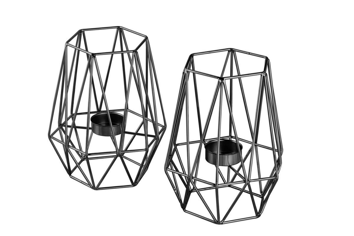 Teelichthalter-Set Eisen Schwarz - Schwarz, Basics, Metall (9,5cm) - Echtwerk