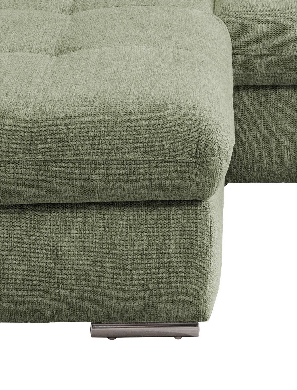 Ecksofa Mit Schlaffunktion Dalida Grün Chenille - Chromfarben/Grün, Design, Textil (196/300cm) - Livetastic