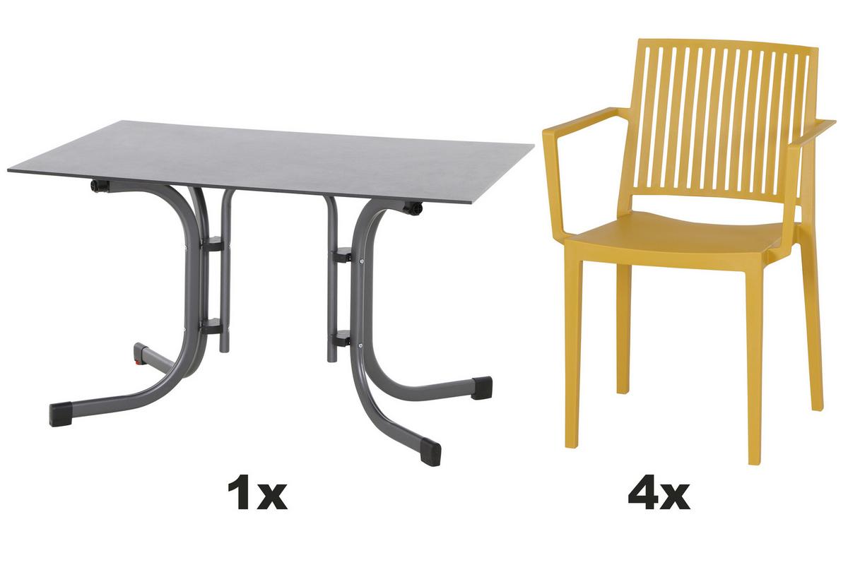 Gartengarnitur T20199 - Anthrazit/Gelb, Basics, Holzwerkstoff/Kunststoff (57/80/56cm) - Siena Garden