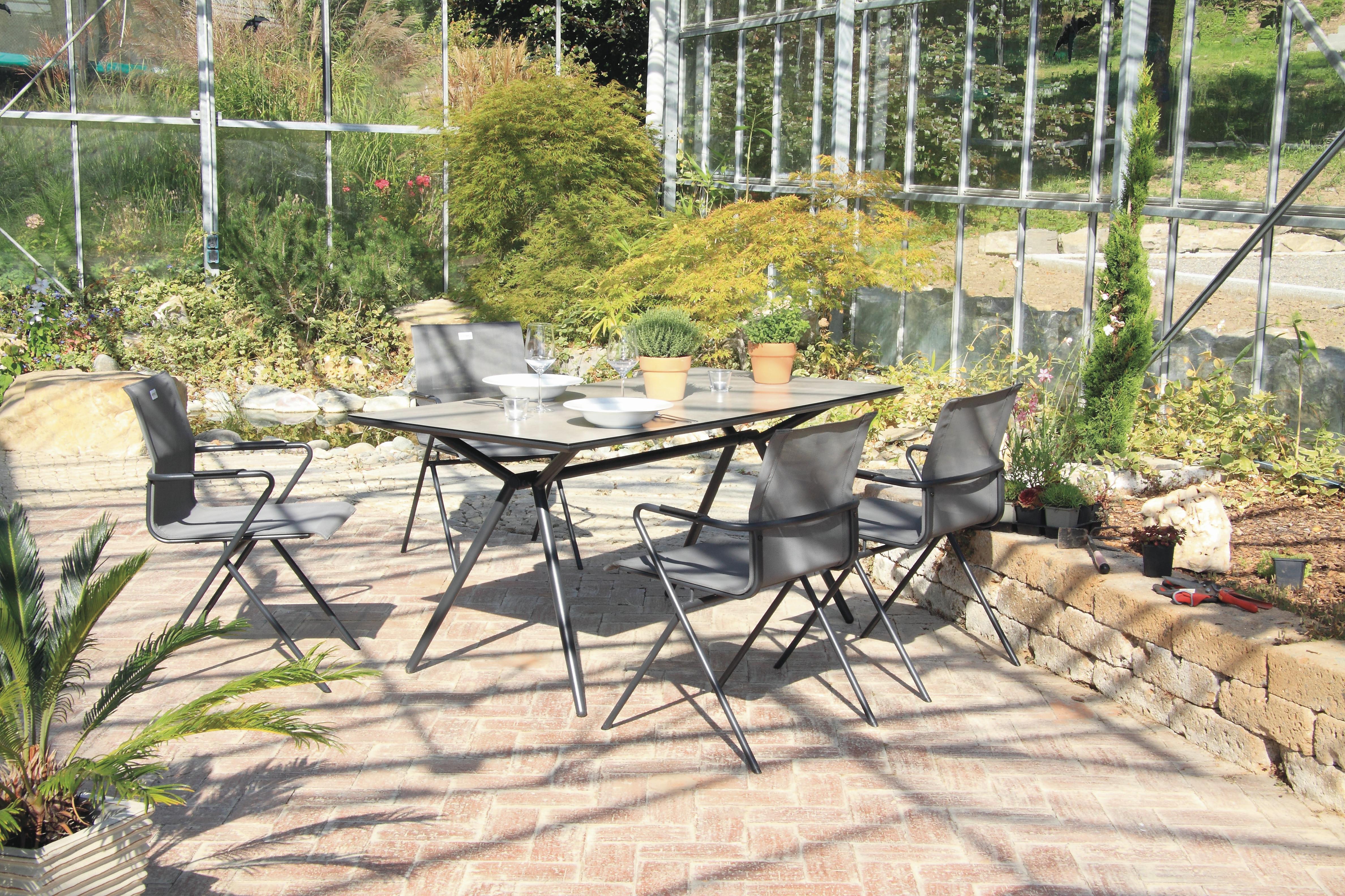 Gartengarnitur 5-Tlg. Alpha Metall/Kunststoff/Glas - Taupe/Anthrazit, Basics, Glas/Kunststoff (80/75/160cm) - Acamp