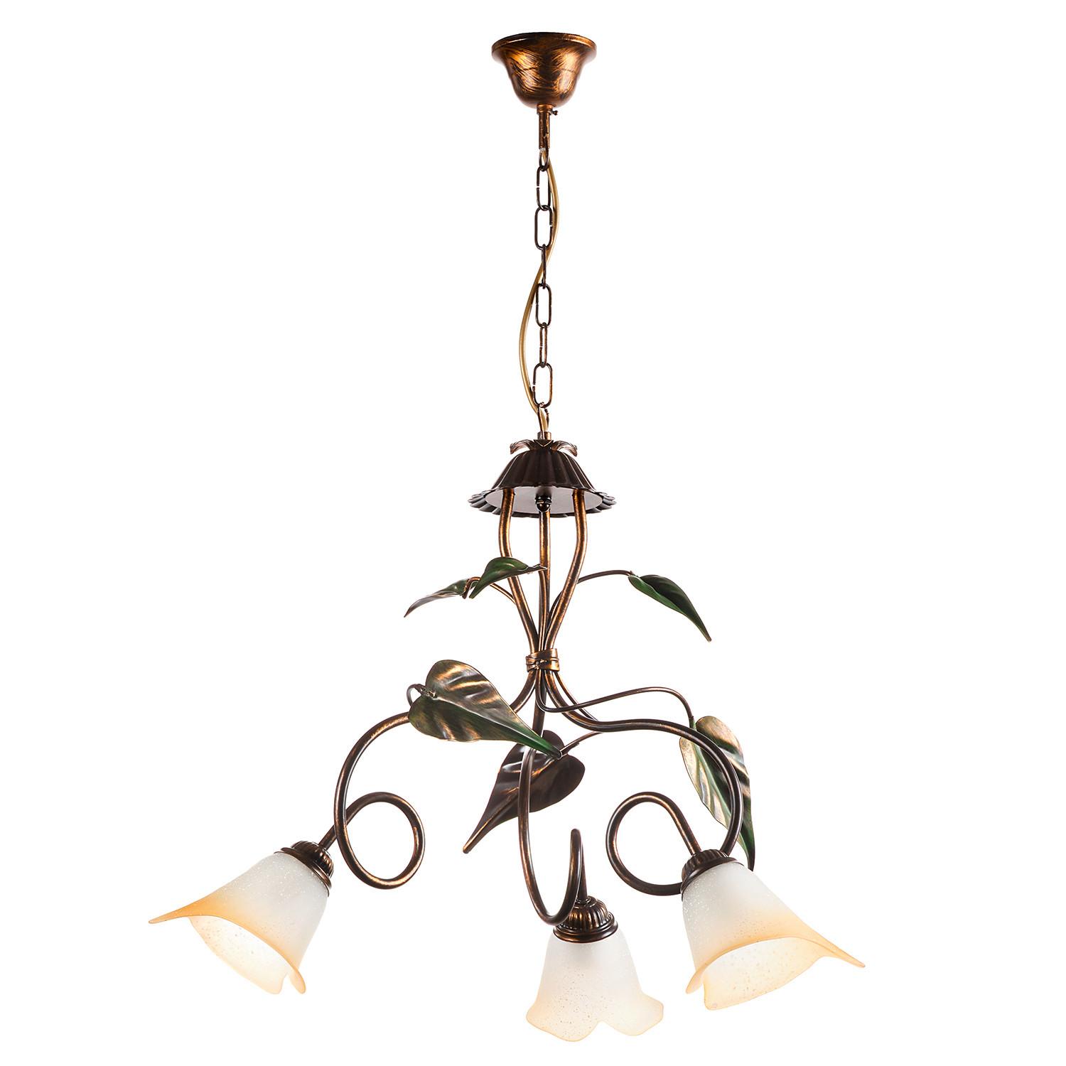 Kronleuchter 4620/3 - Bronzefarben/Olivgrün, Natur, Glas/Metall (40/110cm)