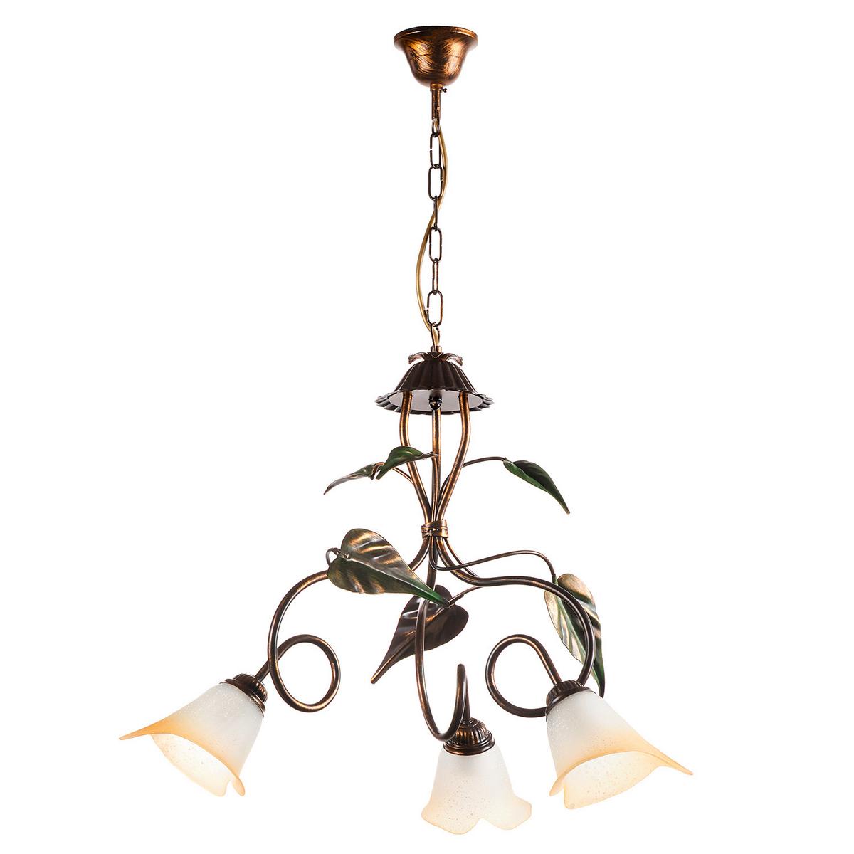Kronleuchter 4620/3 - Bronzefarben/Olivgrün, Natur, Glas/Metall (40/110cm)