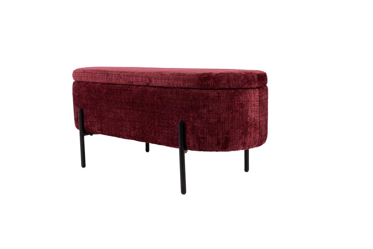 Hockerbank Carla Dunkelrot, L: 95 cm - Schwarz/Dunkelrot, Design, Textil/Metall (95/36/43cm)