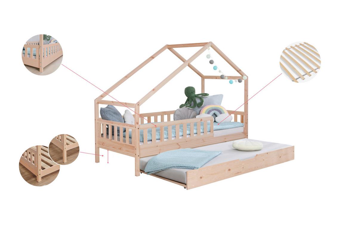 Hausbett Lou Naturfarben B: 90 Cm - Naturfarben/Weiß, MODERN, Holz/Textil (90/200cm) - MID.YOU