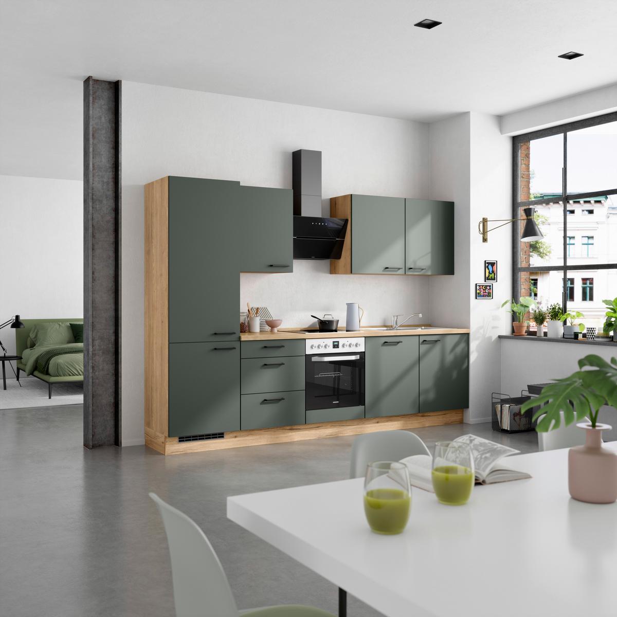 Küchenleerblock Easytouch High-Line, H10 Links - Dunkelgrün/Eichefarben, MODERN, Holzwerkstoff (300cm) - Nobilia