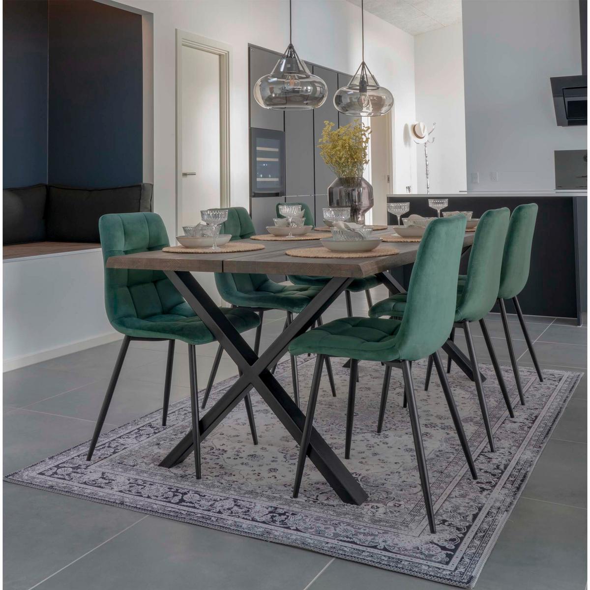 Stuhl-Set Middelfart Dunkelgrün B: 44 cm - Dunkelgrün/Schwarz, MODERN, Textil/Metall (44/86/55cm) - MID.YOU