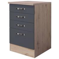 Spodná skrinka so zásuvkami SHADOW USSA50 sivá - dub San Remo/farba ušľachtilej ocele, Modern, kov/kompozitné drevo (50/85/60cm)