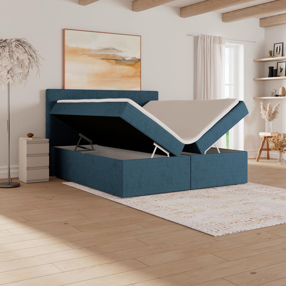Čalúnená posteľ ADRIA 160x200 cm,modrá - modrá/chrómová, Konventionell, drevo/textil (160/200cm)