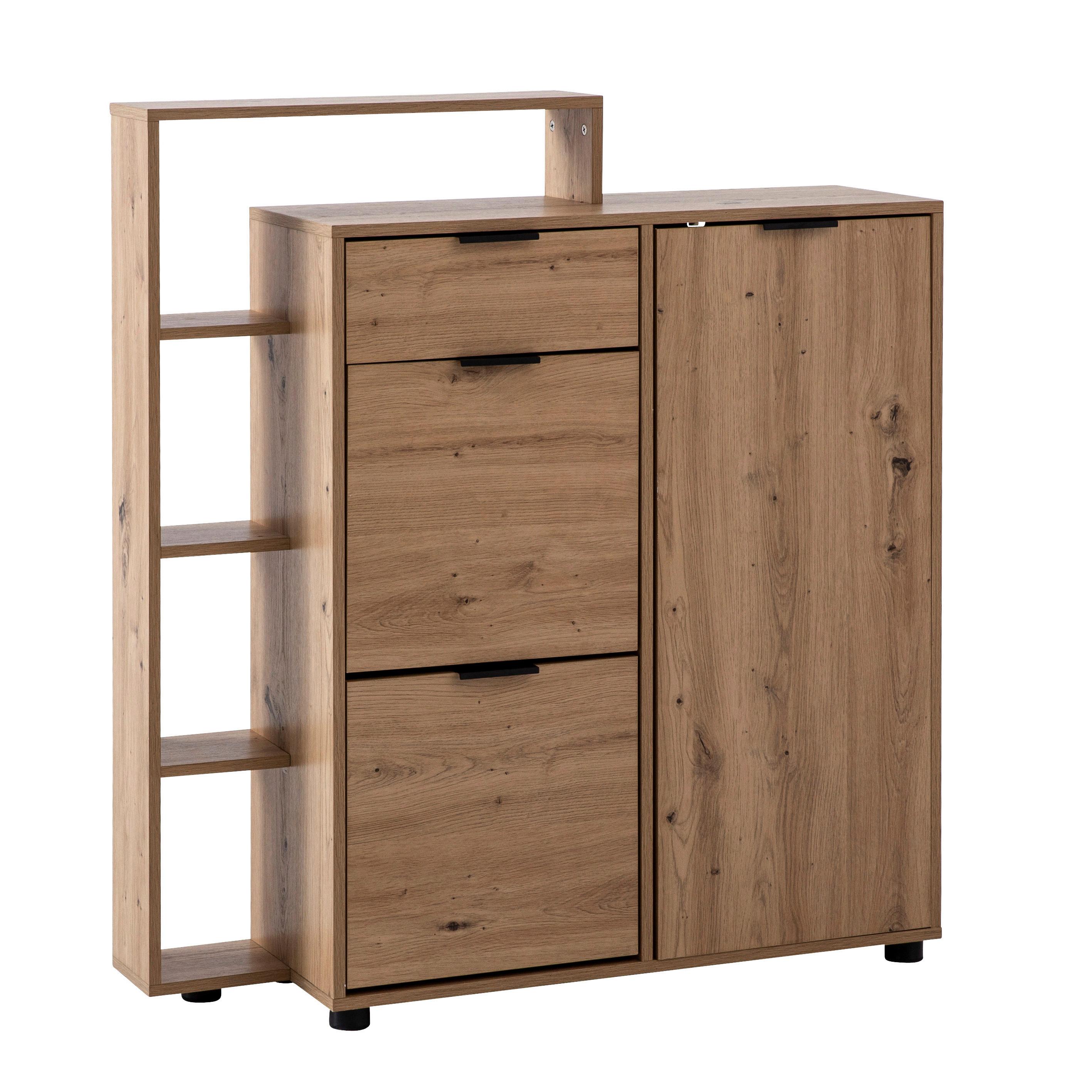 SCHUHSCHRANK Eichefarben Dekor B: 98 cm - Eichefarben/Schwarz, Design, Holzwerkstoff (98/110/30cm) - MID.YOU