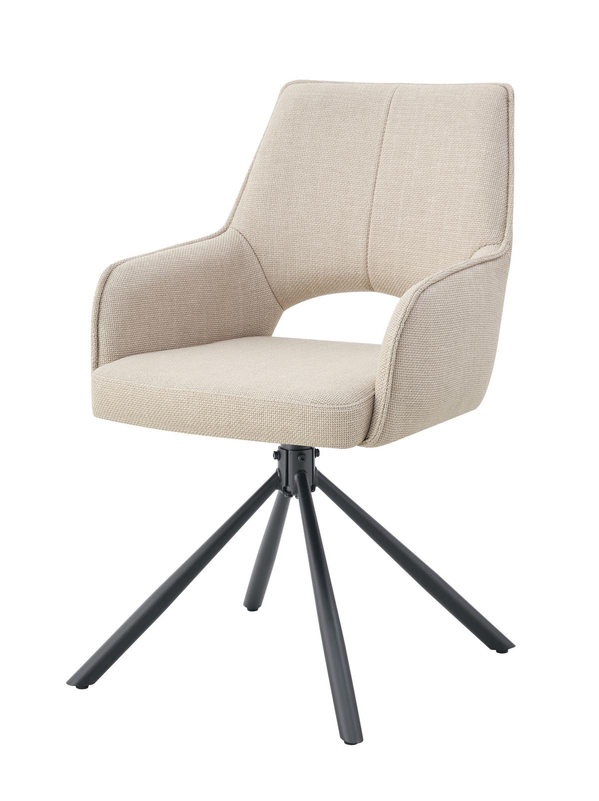 Armlehnstuhl-Set Jana Creme B: 57 cm - Creme/Schwarz, MODERN, Textil/Metall (57/91/64cm) - MID.YOU