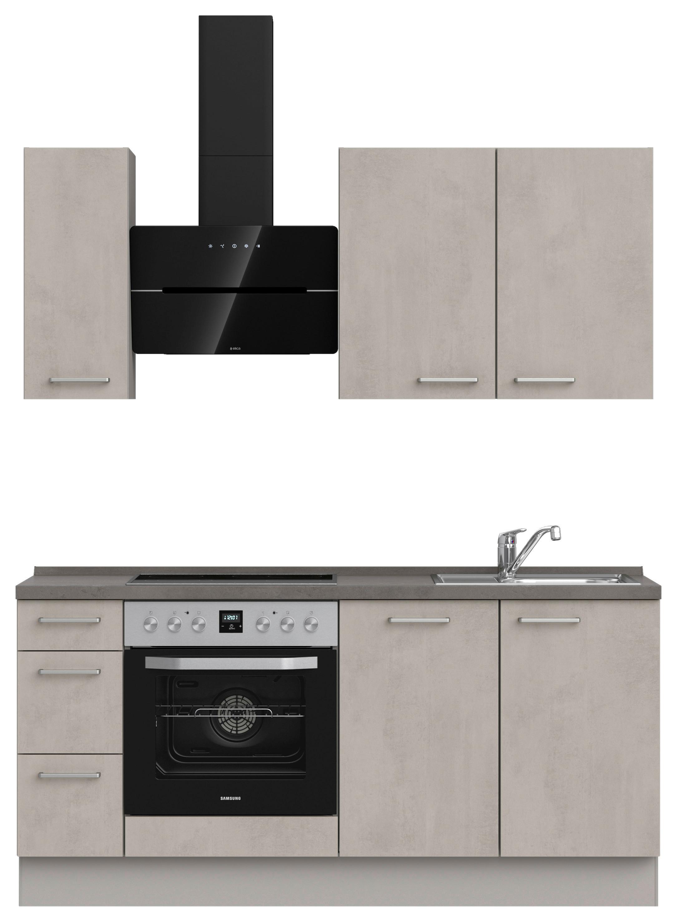 Kuchynská linka 180 cm, šedý betón/ kamenná šedá - sivá/farba ušľachtilej ocele, Modern, kov/kompozitné drevo (180cm) - Nobilia