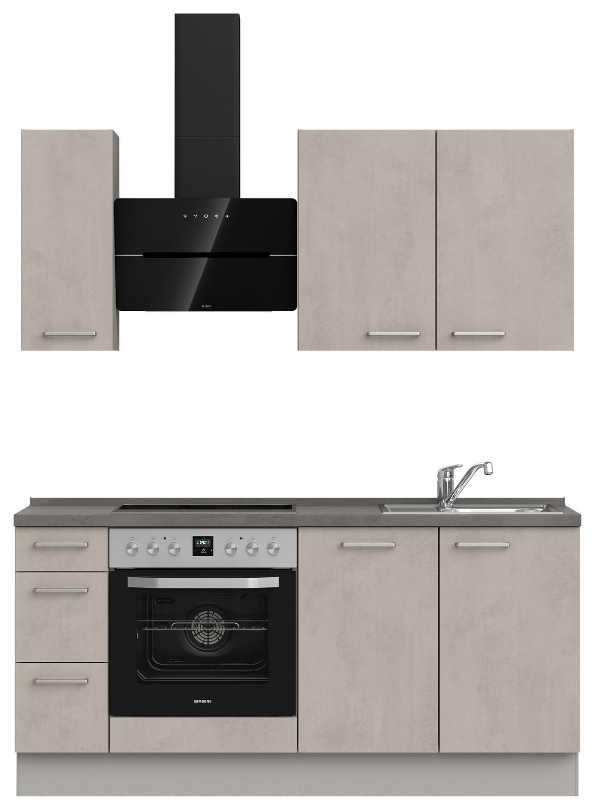 Kuchynská linka 180 cm, šedý betón/ kamenná šedá - sivá/farba ušľachtilej ocele, Modern, kov/kompozitné drevo (180cm) - Nobilia