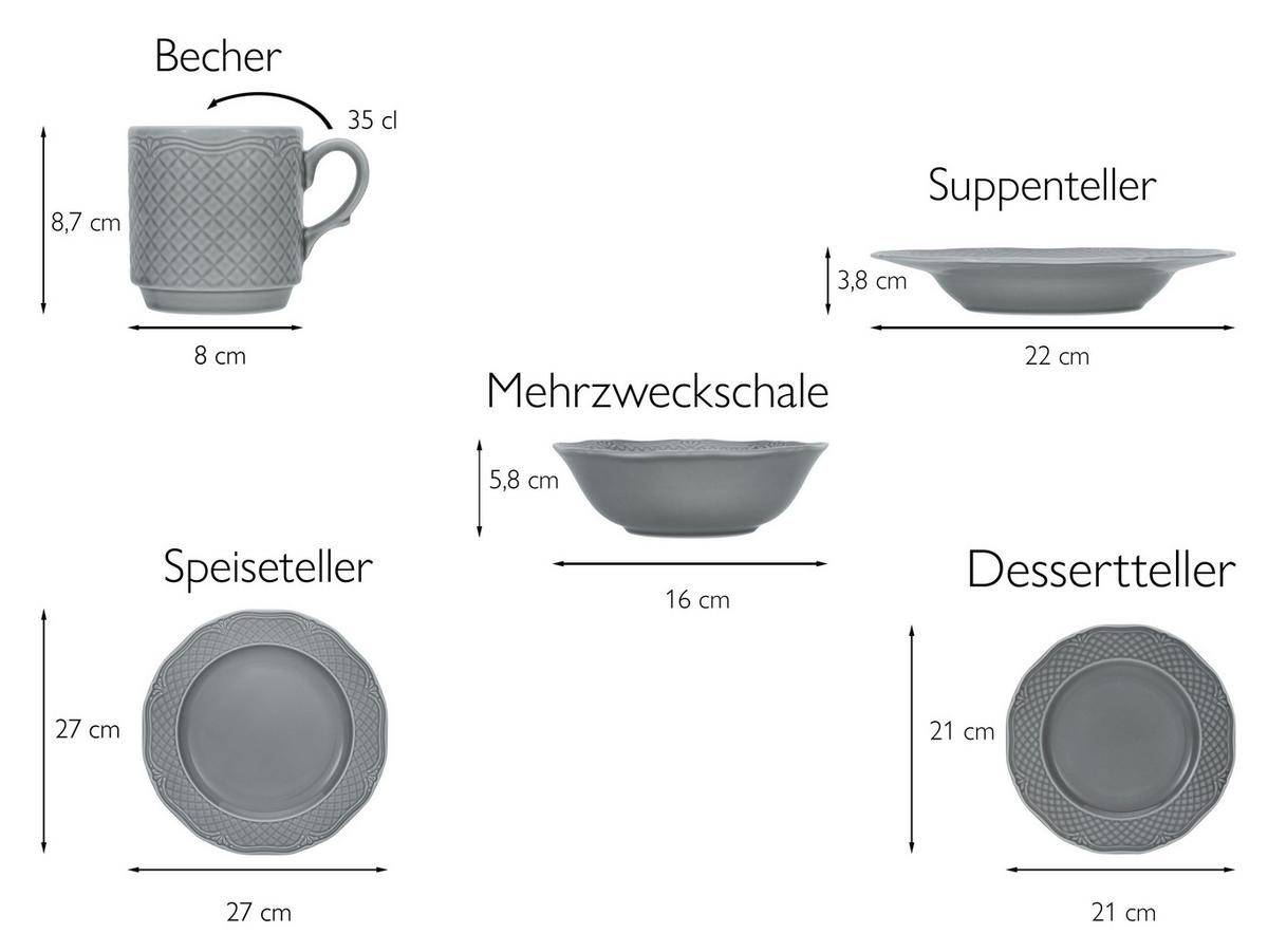 Kombinovaný servis Arianne, 20 dielny pre 4 osoby - sivá, Basics, keramika - Creatable