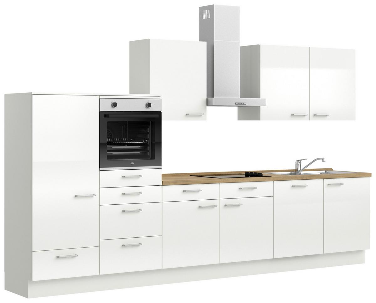 Kuchyňská linka 360 cm, alpská bílá vysoký lesk - barvy dubu/vysoce lesklá bílá, Moderní, kov/kompozitní dřevo (360cm) - Nobilia