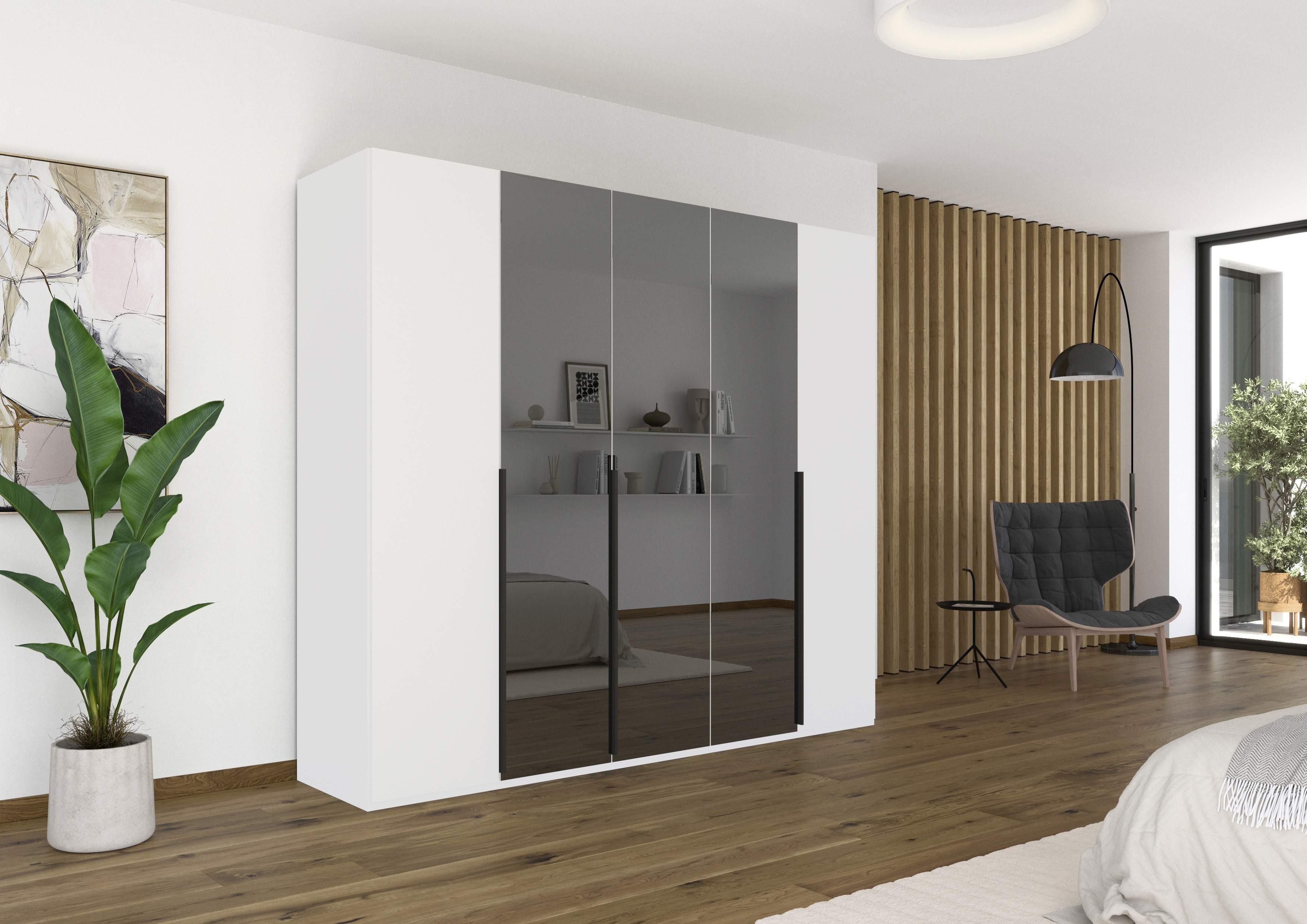 Drehtürenschrank Paola Grau Weiß B: 251 cm - Weiß/Grau, Trend, Glas/Holzwerkstoff (251/223/61cm) - Rauch Möbel