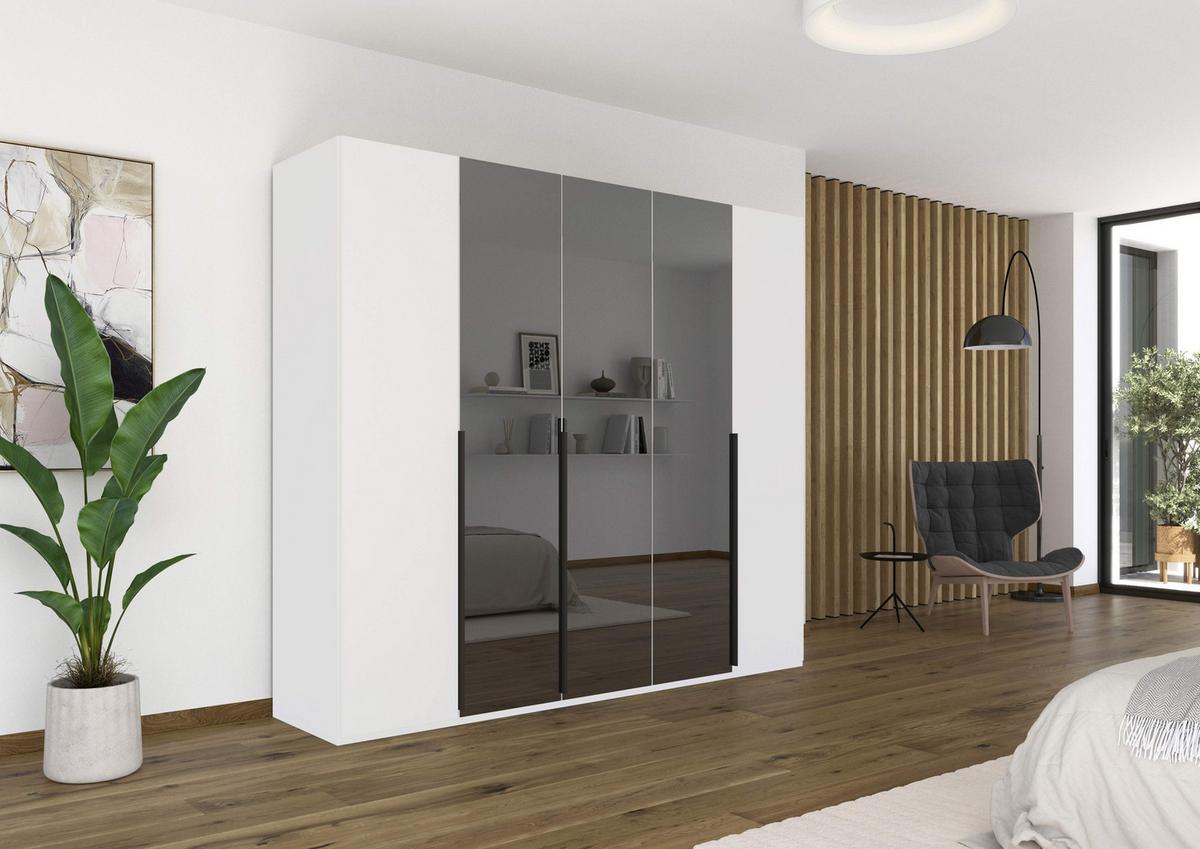Drehtürenschrank Paola Grau Weiß B: 251 cm - Weiß/Grau, Trend, Glas/Holzwerkstoff (251/223/61cm) - Rauch Möbel