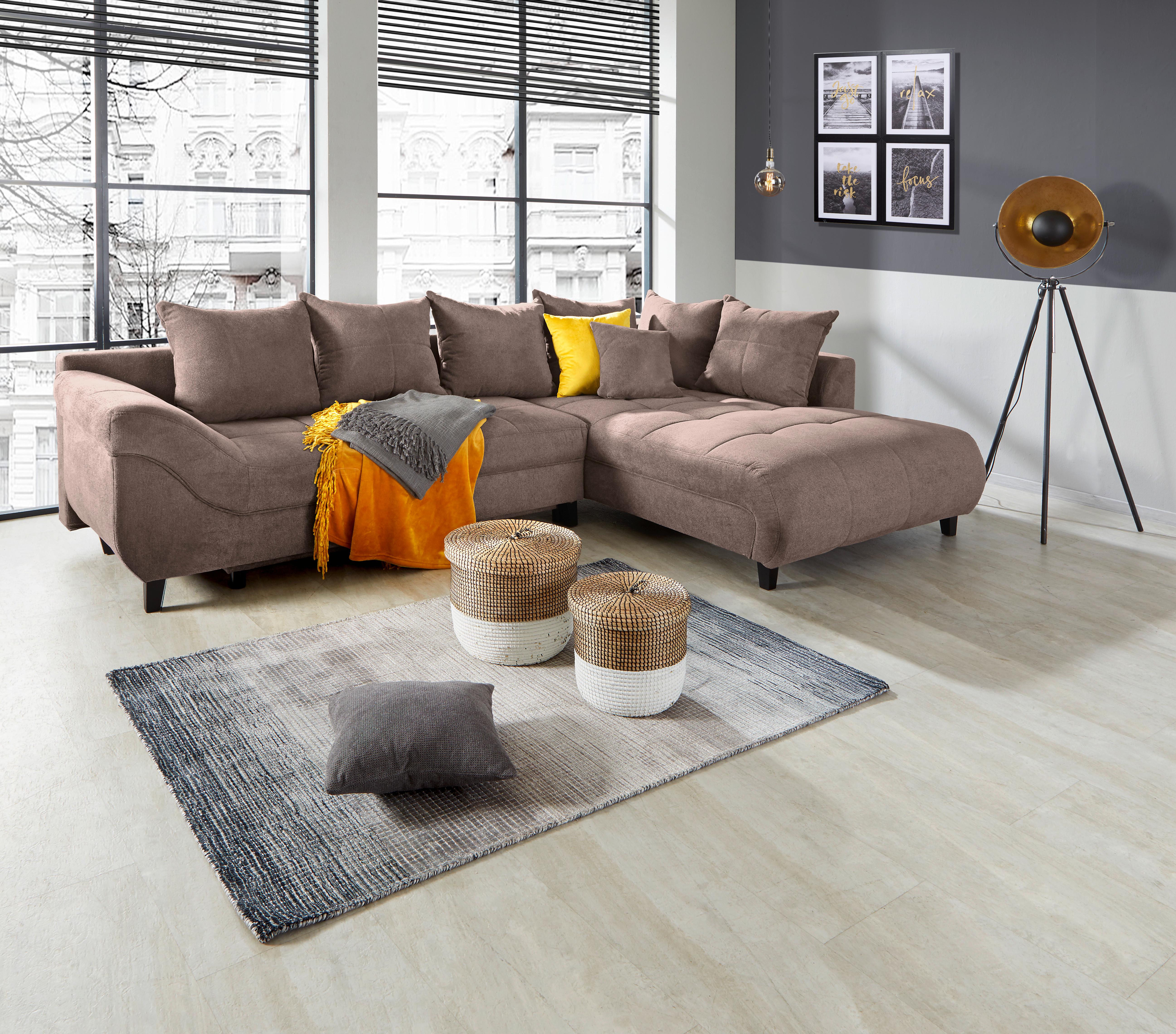 Ecksofa Mendoza - Schwarz/Braun, Design, Textil (309/197cm) - Ondega