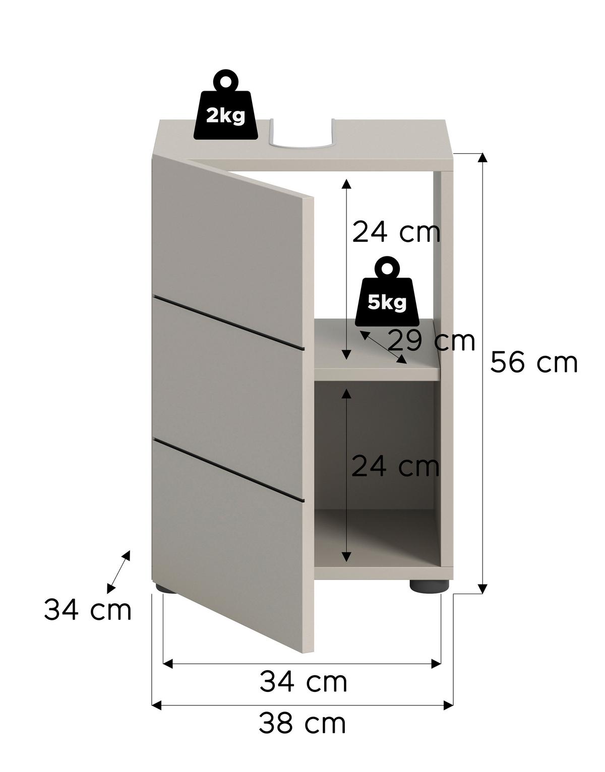 Waschbeckenunterschrank Vira Kaschmir B: 38 Cm - Kaschmir/Schwarz, MODERN, Holzwerkstoff (38/56/34cm) - MID.YOU