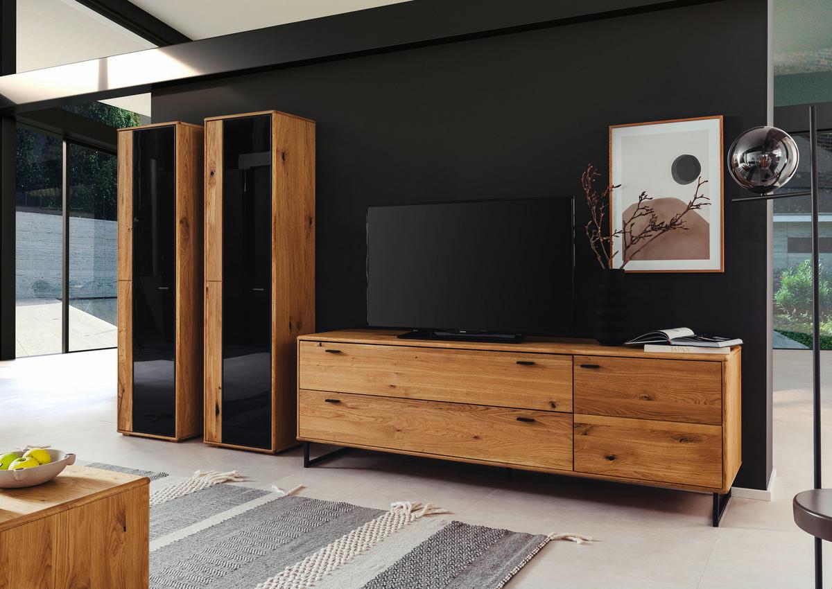 Wohnwand Arezzo Wildeiche B: 333 cm - Wildeiche/Anthrazit, Design, Glas/Holz (333/190/50cm) - MID.YOU