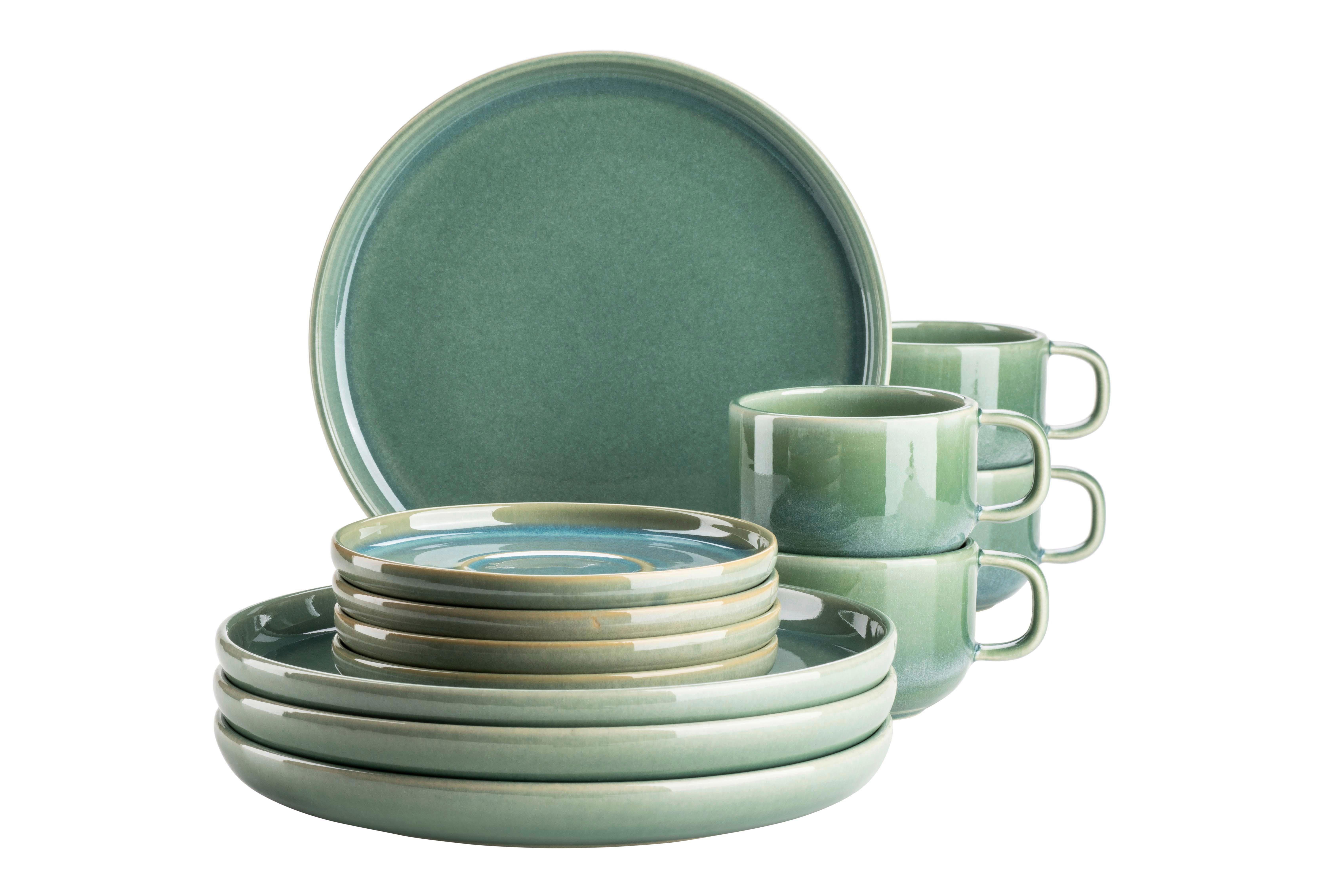 Kaffeeservice Elina Uno 4 Personen Geschirr Set - Grün, Basics, Keramik - Mäser