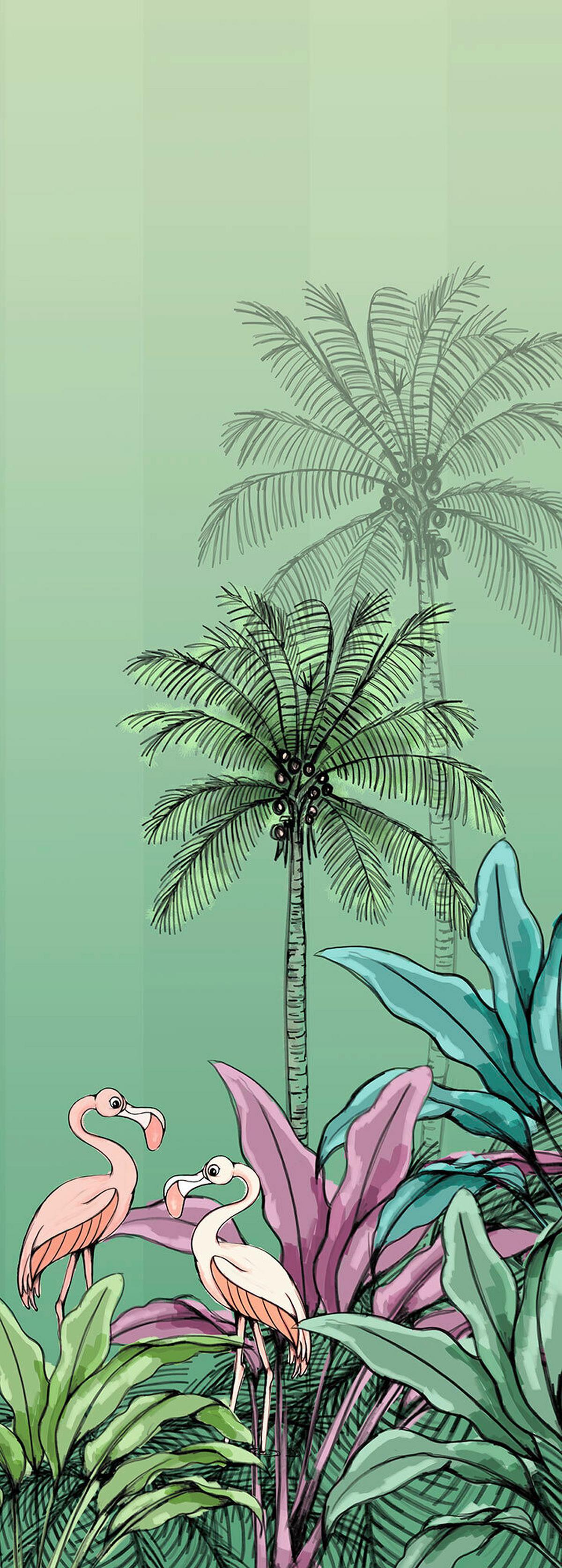 Fototapete Jungle Flamingo - Grün, Trend, Textil (100/280cm)