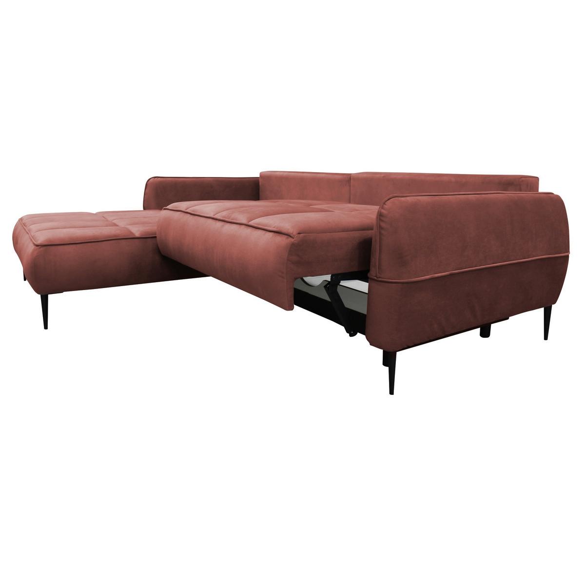Ecksofa mit Bettkasten Letto 189x260 cm Velours Koralle - Koralle/Schwarz, Design, Textil (189/260cm) - MID.YOU