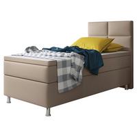 Boxspringbett mit Topper Lederlook 90x210 Miami - Silberfarben/Cappuccino, KONVENTIONELL, Leder/Textil (90/115/210cm) - MID.YOU