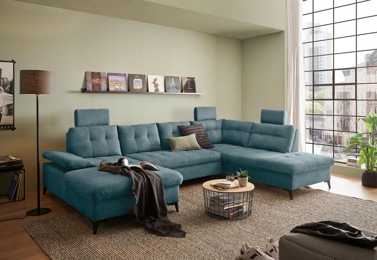 Wohnlandschaft Durban U Blau U: 170/324/218 Cm - Blau/Schwarz, KONVENTIONELL, Textil (170/324/218cm) - MID.YOU