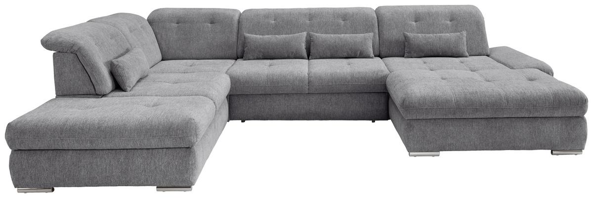 Wohnlandschaft Dalida Dunkelgrau U: 254x376x195 Cm - Chromfarben/Dunkelgrau, MODERN, Textil (254/376/195cm) - Livetastic