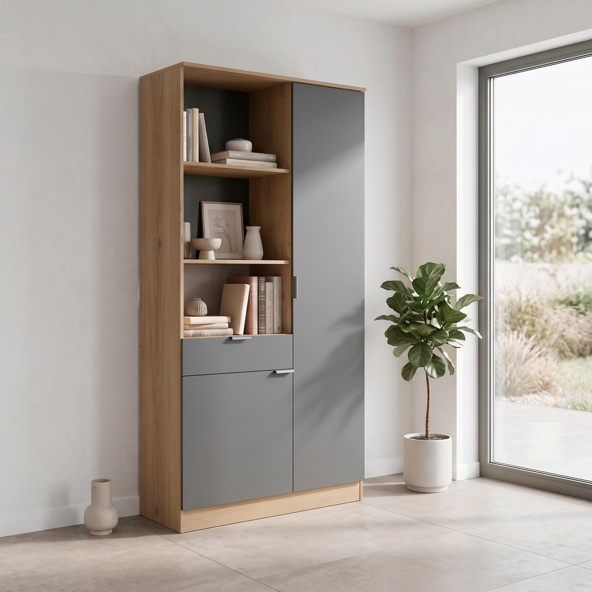 Buffet Eden Eiche Dekor/Schwarz, B: 100cm - Eichefarben/Schwarz, Basics, Holzwerkstoff (100/200/41cm) - MID.YOU