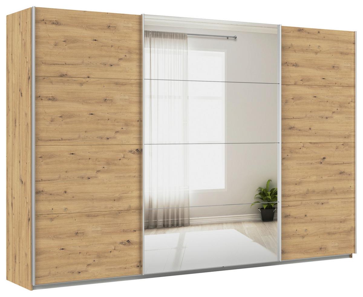 Schwebetürenschrank + Spiegel B: 315cm Feldkirch Eiche Dekor - Silberfarben/Eiche Artisan, MODERN, Holzwerkstoff (315/210/62cm)