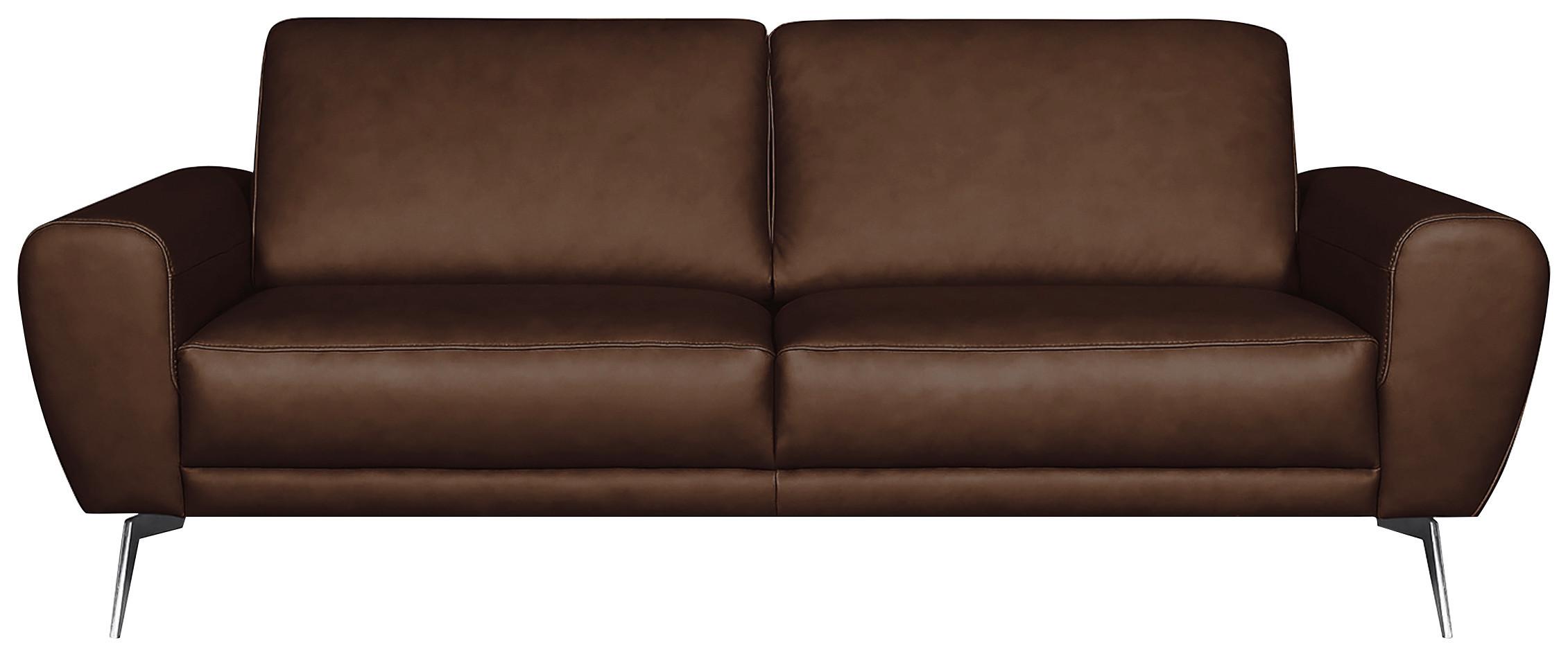 3-Sitzer-Sofa Springer D. Braun Schwarz, B: 207 cm - Chromfarben/Dunkelbraun, Design, Leder (207/85/92cm) - Livetastic