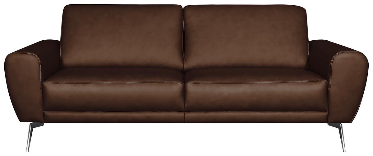 3-Sitzer-Sofa Springer D. Braun Schwarz, B: 207 cm - Chromfarben/Dunkelbraun, Design, Leder (207/85/92cm) - Livetastic